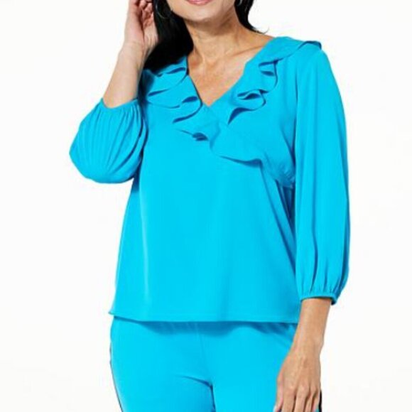 C. Wonder Tops - C Wonder Christian Siriano Black Ruffle Top 3/4 Sleeve Medium